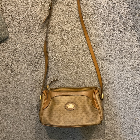 Gucci Vintage Logo Micro GUCCISIMA PVC Crossbody Tan Leather Shoulder Bag Purse - Picture 2 of 9